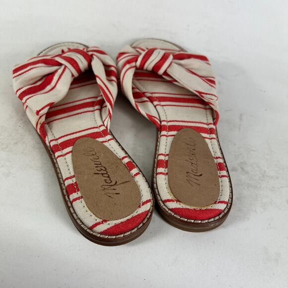 Madewell Naida Half Bow Slide Sandals Womens 6.5 Red White Striped Fabric Preppy - Picture 7 of 9